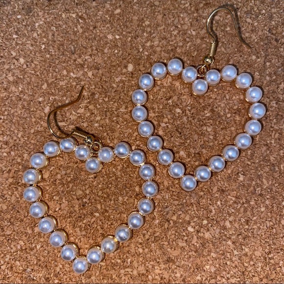 White & Gold Heart Shape Outline Drop Earrings - Picture 6 of 6